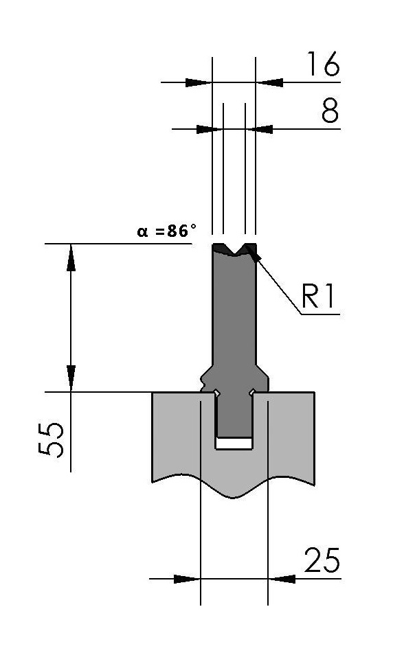 W276903 OZU-010/1 - V=8  - 86° - R=1,0 - L=515 mm