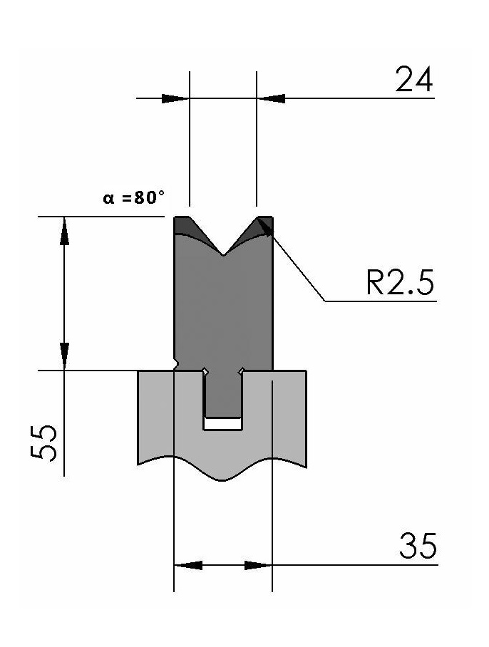 W276923 OZU-013/1 - V=24  - 80° - R=2,5 - L=515 mm