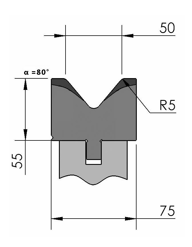 W276986 OZU-035/1 - V=50  - 80° - R=5,0 - L=515 mm