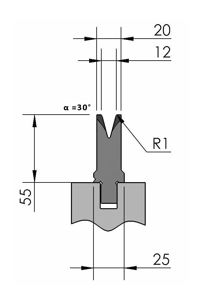 W277030 OZU-052/1 - V=12  - 30° - R=1,0 - L=515 mm