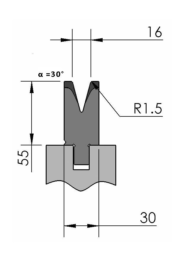 W277038 OZU-053/1 - V=16  - 30° - R=1,5 - L=515 mm