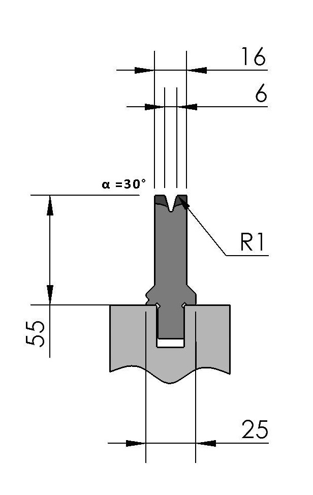 W277050 OZU-061/1 - V=6 - 30° - R=1,0 - L=515 mm