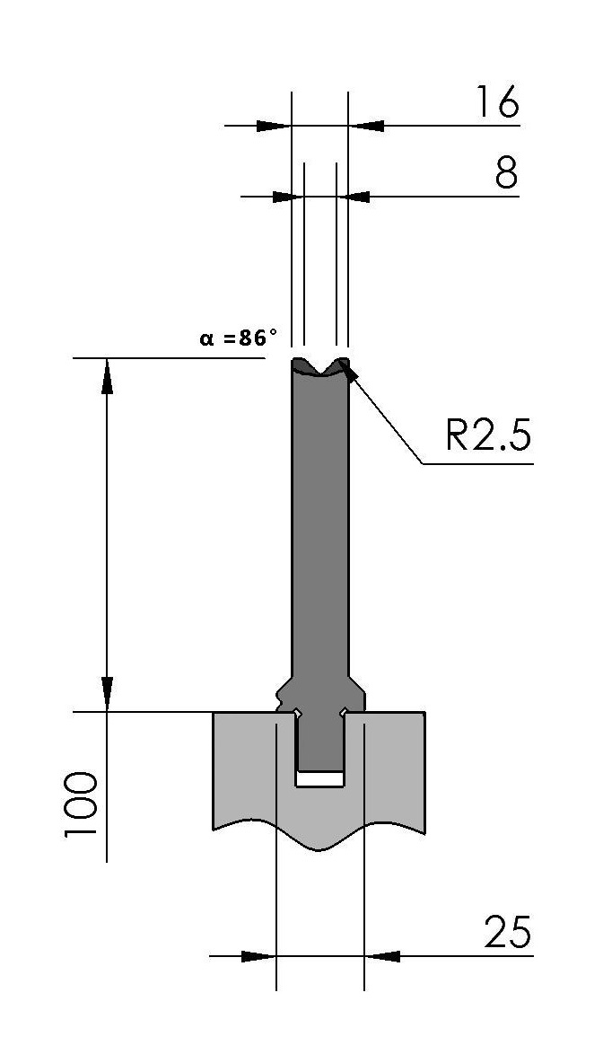 W277086 OZU-310/1 - V=8  - 86° - R=2,5 - L=515 mm