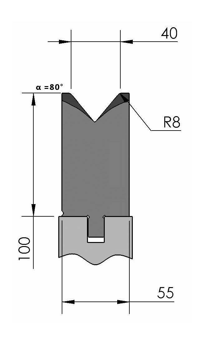 W277158 OZU-325/1 - V=40  - 80° - R=8,0 - L=515 mm